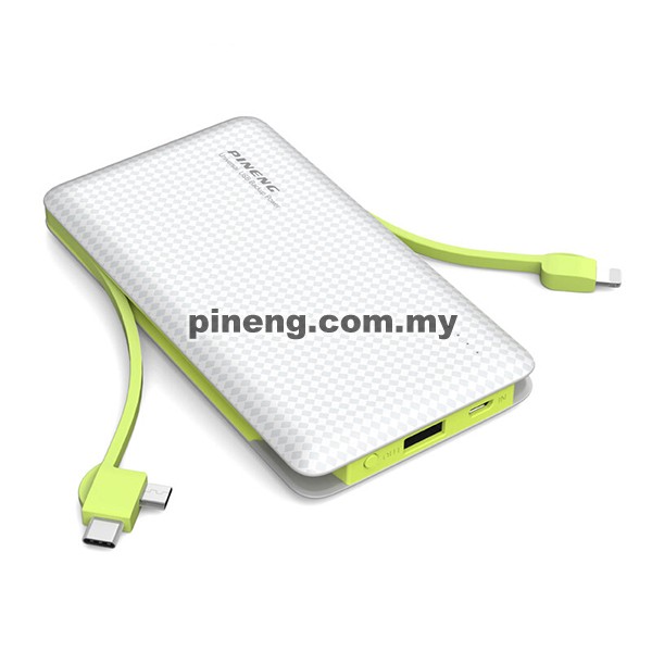 [Wholesale] PINENG PN-956 10000mAh Built-In 2 Cable Lithium Polymer Power Bank